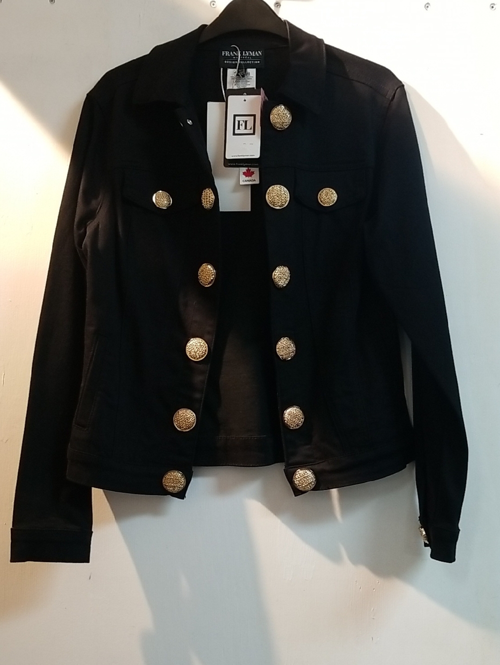 Frank Lyman Design Black Jacket with Textured Gold Buttons